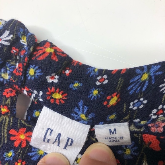 Gap Pintuck Mini Floral Flowy Blouse Short Sleeve Blue M - Picture 3 of 7